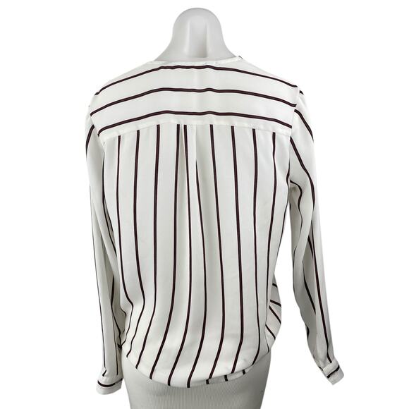 BB Dakota Women's White Black Stripes V Neck Long Sleeve Wrap Tie Blouse Top S - Picture 2 of 4